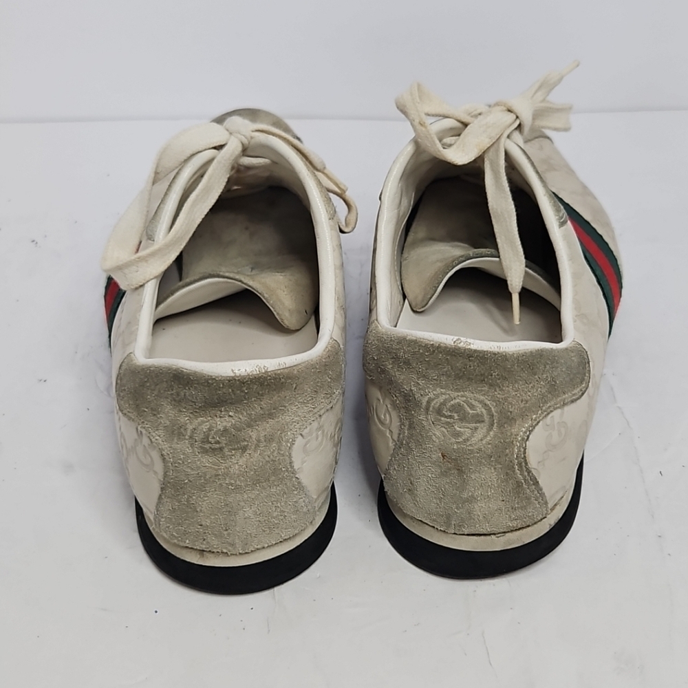 Gucci Cream Suede And Leather Web Low Top Sneakers Size 7.5 US - Picture 4 of 11